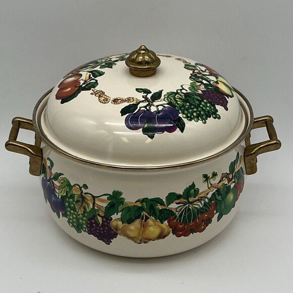 TABLETOPS UNLIMITED Pot and Lid Enamel Steel Heat Fruits Covered Serving Dish - Picture 6 of 14